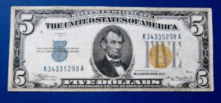 $5 1934a Silver Certificate North Africa Fr - 2307 Circulated photo