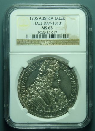 Austria - 1706 Taler Hall Dav - 1018 Ngc Coin Ms - 63 photo