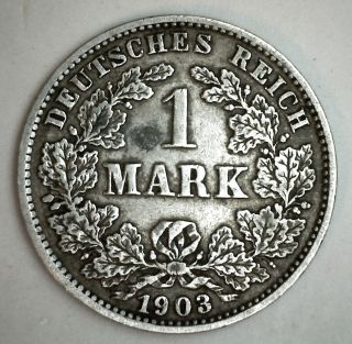 1903 J Silver German 1 Mark Germany Coin Vf photo