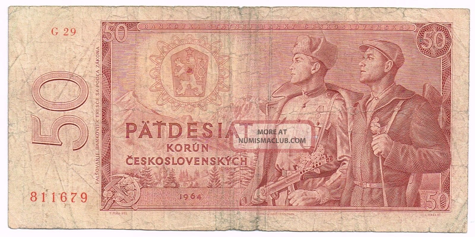 1964 (1965) Czechoslovakia 50 Korun Note - P90b Europe photo