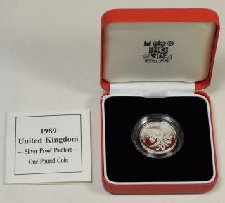 1989 United Kingdom Silver Proof Piedfort One Pound Coin,  Box & Cert photo