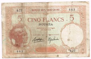1941 Hebrides 5 Francs Note - P4b photo