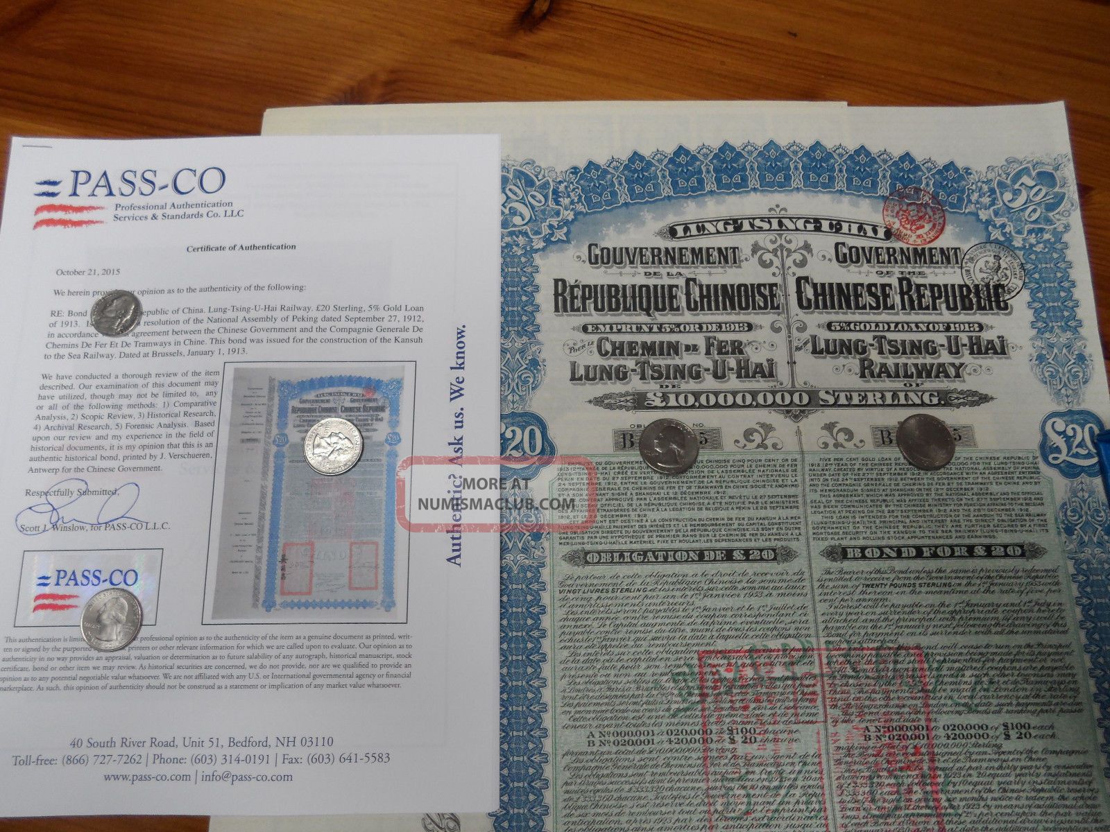 China 1913 Lung Tsing U Hai Bond Chinese Uncanceled Petchili W/ Pass - Co Stocks & Bonds, Scripophily photo