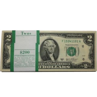 Crisp & Uncirculated Two Dollar Bill $2 Us Note Sequential Order Currency photo
