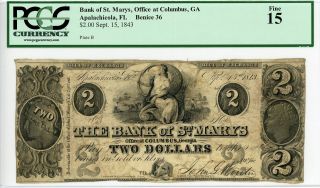1843 $2 The Bank Of St.  Marys - Apalachicola,  Florida Note (office In Georgia) photo