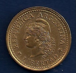 Argentina 20 Centavos 1970 Capped Liberty Head Obverse Brass Coin photo