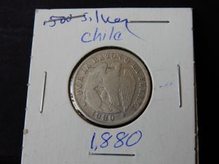 1880 Chile 20 Centavos Silver photo