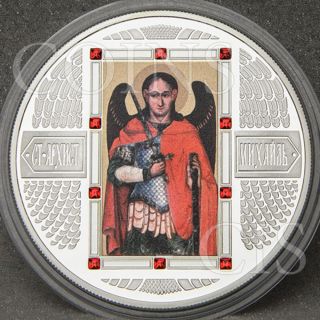 Fiji 2012 5$ Archangel Michael Orthodox Icons 2oz Proof - Like Ag Coin,  Swarovski® photo