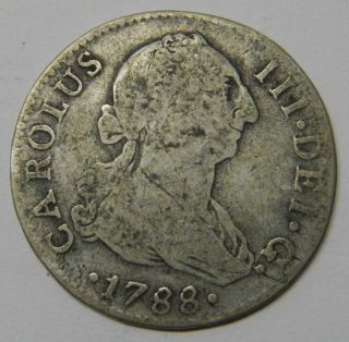 1788 Spain 2 Reales Spanish Silver Coin Carolus Iii Charles photo
