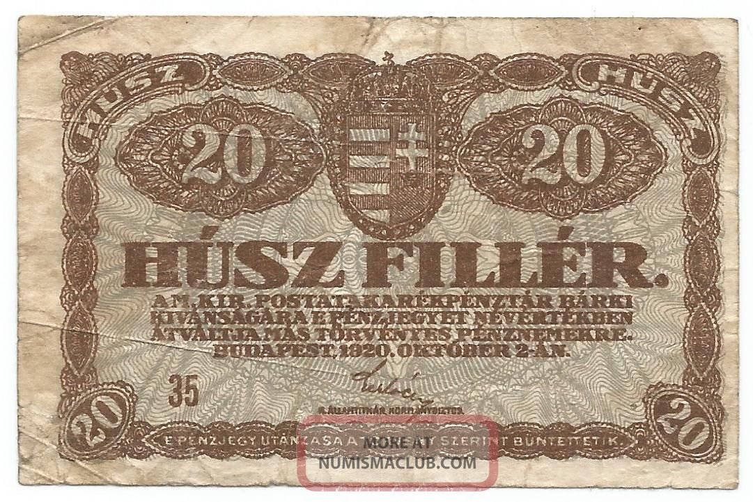 Hungary - 1920 20 Fillér – P.  43 Europe photo