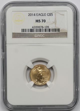 2014 Gold Eagle $5 Tenth - Ounce Ms 70 Ngc 1/10 Oz.  Fine Gold photo