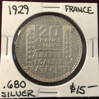 France Silver 1929 20 Francs photo
