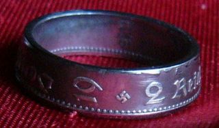 Blackened Coin Ring 2 Mark Silver Size 8 1/2 Jewelry Third Reich 1934 Wwii Km 81 photo