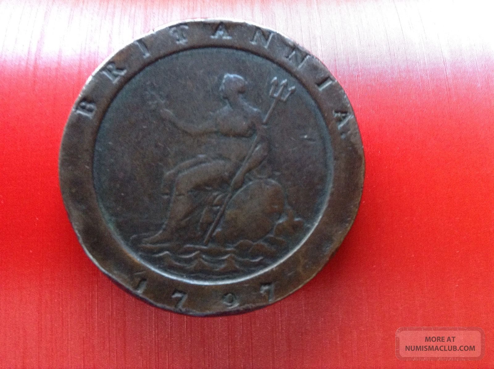 1797 George Iii England Heavy 56.  2 Grams Copper Coin (cartwheel) UK (Great Britain) photo
