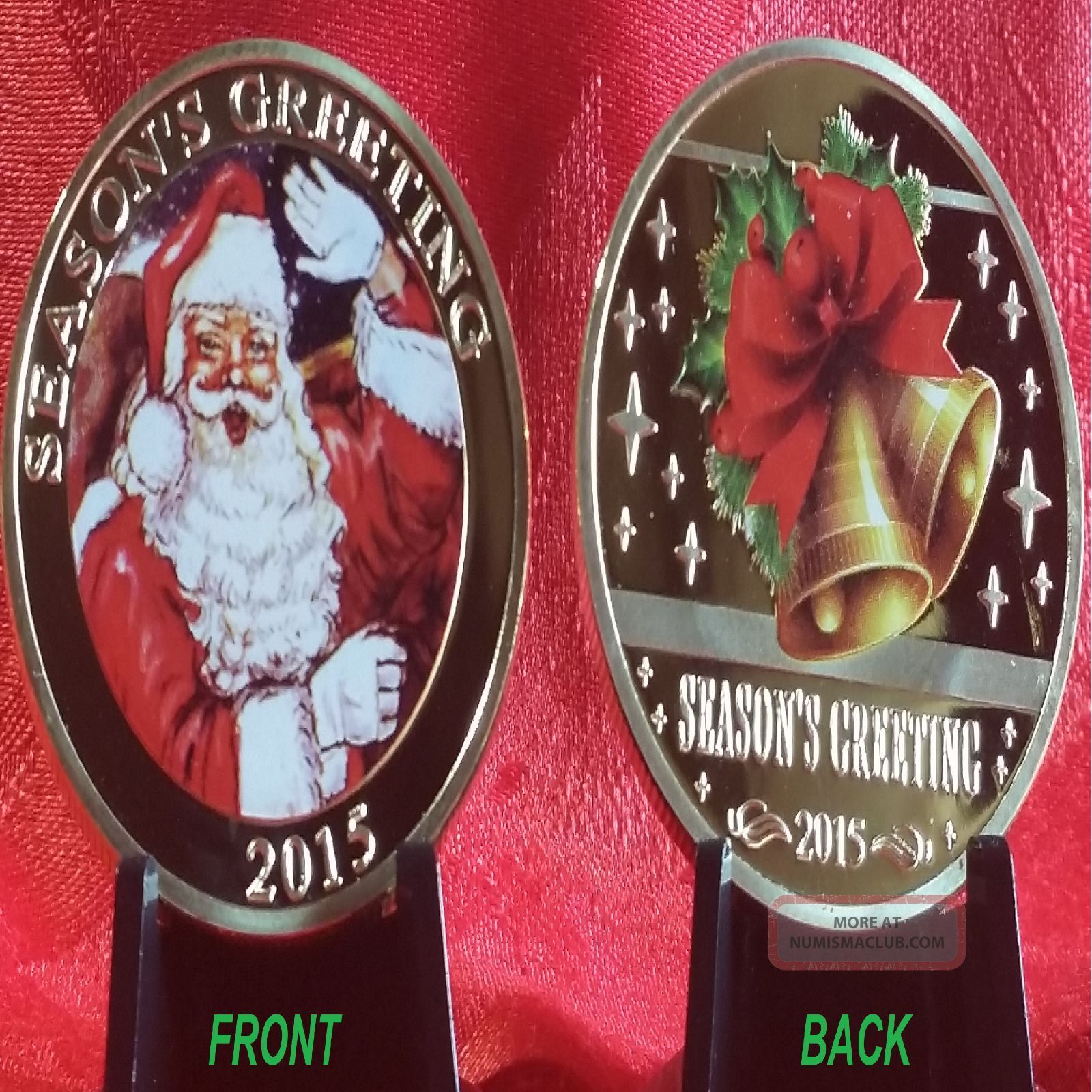 2015 Gold Encased Over Silver Plated Season ' S Greeting Santa & Golden Bells 1 Oz Silver photo