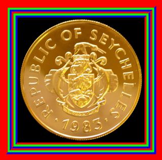 50 Minted: Ultra Rare 1983 Seychelles Proof 20 Gold Rupees,  Box & Certificate photo