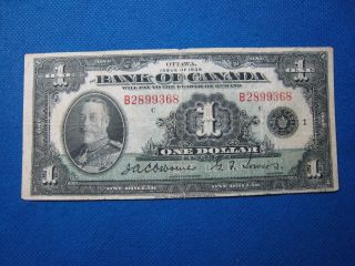 1935 Bank Of Canada One 1 Dollar Bank Note Circulated photo