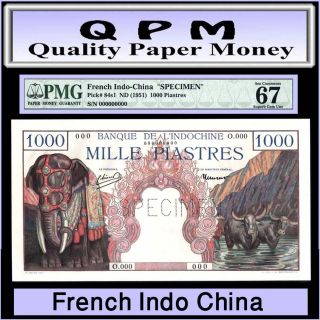 Qpm - French Indochina - P 84s 1951 1000 Piastres Pmg Gem Unc 67 photo