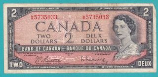 The Canada Two Dollars Banknote 1954 L/r 5735033 photo