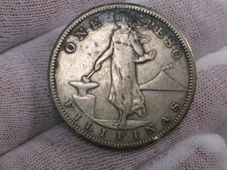 1907 - S Us - Philippines 1 Peso Silver Coin photo