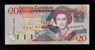 East Caribbean States 20 Dollars (2003) St Lucia Pick 44l Au Banknote. photo