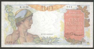 French Indo - China,  Banknote,  100 Piastres 1947 - 54,  Pick 82 B,  Vf, photo