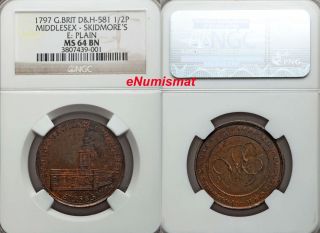 Great Britain Middlesex.  Skidmore ' S 1/2 Penny Token 1797 Ngc Ms64 Bn Thick Flan photo