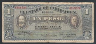 1914 Mexico Estado De Chihuahua 1 Peso Note photo