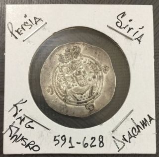 L@@k Persia - Siria Coin Silver 591 - 628 Drachma King Khusro Rare Pretty photo