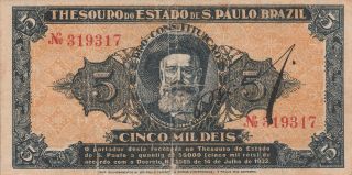 5 Mil Reis Estado De São Paulo - Banknote Regional See photo