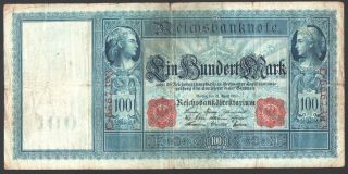 German Reichsbanknote 100 Mark 1910 Series: C6667393 