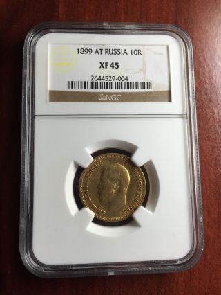 1899 At Russian 10 Rubles Gold Ngc Xf - 45 photo