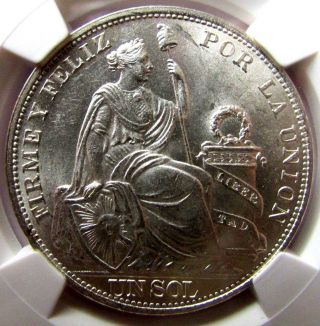 1894 Peru Sol Silver Ngc Ms63 photo