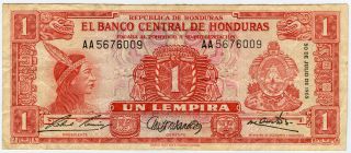 Honduras 1965 Issue 1 Lempira Very Crisp Note Vf.  Pick51ab. photo