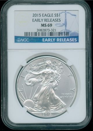 2015 Silver American Eagle Ms - 69 Ngc (early Releases) (1517828) photo