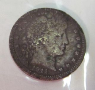 Scarcer Silver 1911 25c Barber Quarter Dollar Estate Coin 3836 photo