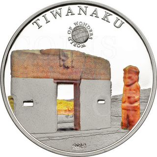 Palau 2015 5$ World Of Wonders Tiwanaku Proof Silver Coin photo