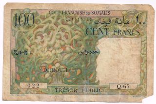 1952 Djibouti 100 Francs Note - P26 photo