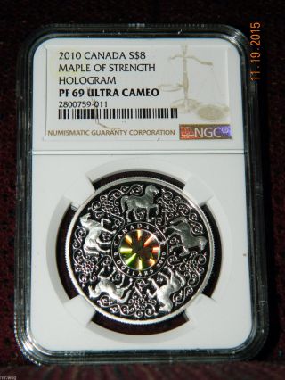 2010 Canada $8 Maple Of Strength Horse Proof Silver Coin W/hologram Ngc Pf 69 Uc photo