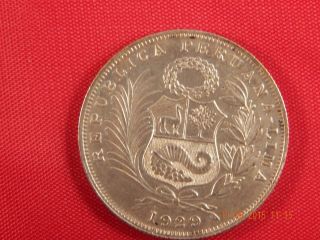 1929 Peru 1/2 Sol Xf,  - Au Silver Coin - Sharp Detail From This Old Coin photo