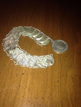 Vtg.  Estados Unidos Mexicano Silver Coin Bracelet 1962m photo