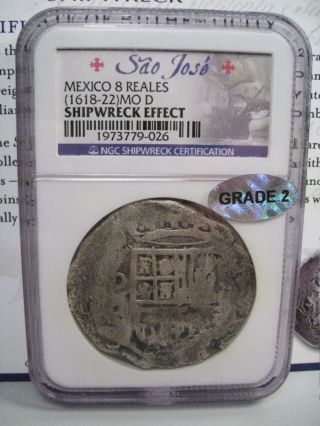 Mexico (1618 - 22) Mo D Silver 8 Reales Cob - Sao ' Jose Shipwreck - Ngc Grade 2. photo