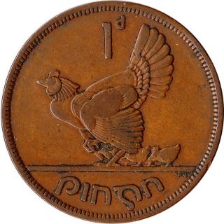 1941 Ireland 1 Penny Coin Hen With Chicks Wwii Km 11 photo