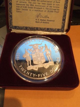 Jamaica 1978 $25 25th Anniversary Coronation Queen Commemorative 4oz Silver Coin photo