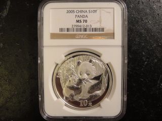 2005 China 10 Yuan Silver Panda.  Certified Ngc Ms70.  State Uncirculated. photo