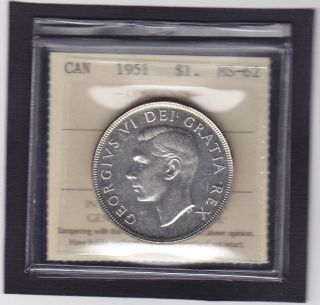 1951 Silver Dollar,  In Ms - 62,  Iccs Graded (mf 328) photo