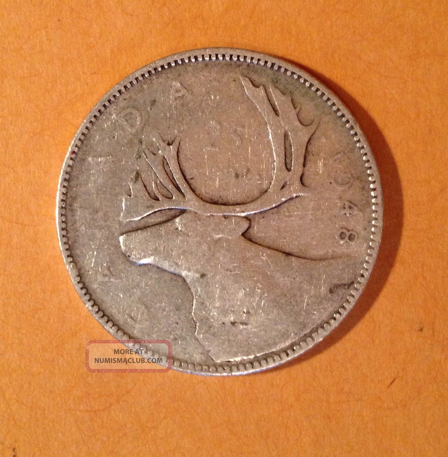 1948 Canada 25 Cents Quarter Silver No Tax King George Vl Hard To Find Coins: Canada photo