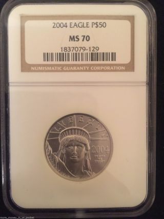 2004 $50 Platinum Eagle Bullion Ngc Ms70 Statue Of Liberty Investment Grade Nr photo