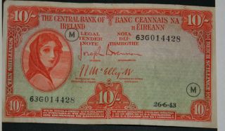 Ireland 28 July 1943 Lady Lavery 10/ - Banknote War Code M photo