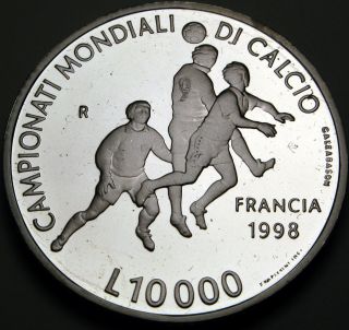San Marino 10.  000 Lire 1998r Proof - Silver - Soccer World Cup - 151 猫 photo